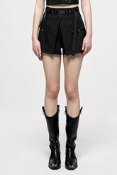 Black Casual Cross Lamination High Waist Design Metal Crescent Accessories Decoration Fake Women's Punk Two-Piece Shorts